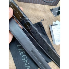 Zegna Fashion Calf Leather Z Buckle 35mm Belt For Men Black