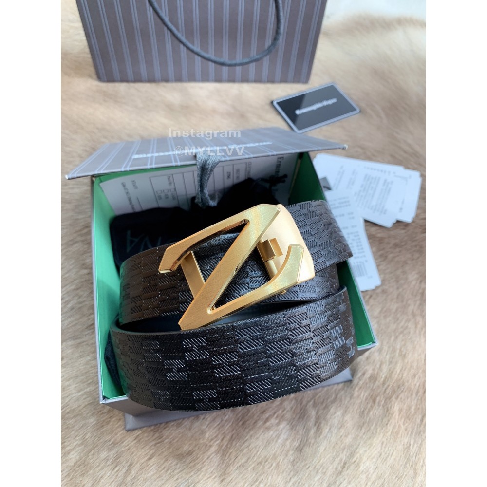 Zegna Fashion Black Calf Leather Gold Z Buckle 35mm Belt For Men 