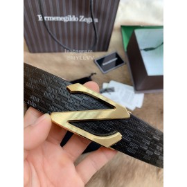 Zegna Fashion Black Calf Leather Gold Z Buckle 35mm Belt For Men 