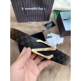 Zegna Fashion Black Calf Leather Gold Z Buckle 35mm Belt For Men 