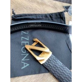 Zegna Fashion Black Calf Leather Gold Z Buckle 35mm Belt For Men 