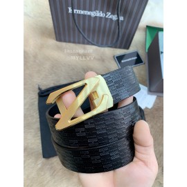 Zegna Fashion Black Calf Leather Gold Z Buckle 35mm Belt For Men 