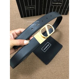 Zegna Black Calf Leather Gold Rotary Pin Buckle Leisure Belt 