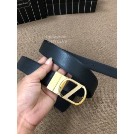 Zegna Black Calf Leather Gold Rotary Pin Buckle Leisure Belt 