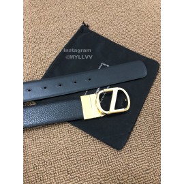 Zegna Black Calf Leather Gold Rotary Pin Buckle Leisure Belt 
