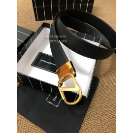 Zegna Black Calf Leather Gold Rotary Pin Buckle Leisure Belt 