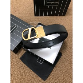 Zegna Black Calf Leather Gold Rotary Pin Buckle Leisure Belt 