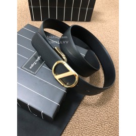 Zegna Black Calf Leather Gold Rotary Pin Buckle Leisure Belt 
