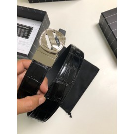 Zegna New Black Calf Leather Rotary Pin Buckle Leisure Belt 