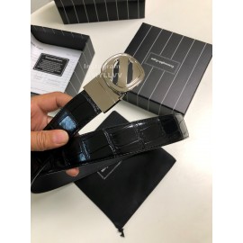 Zegna New Black Calf Leather Rotary Pin Buckle Leisure Belt 