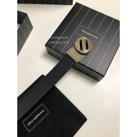 Zegna New Black Calf Leather Rotary Pin Buckle Leisure Belt 