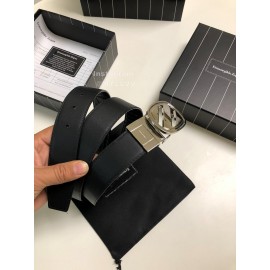 Zegna New Black Calf Leather Rotary Pin Buckle Leisure Belt 