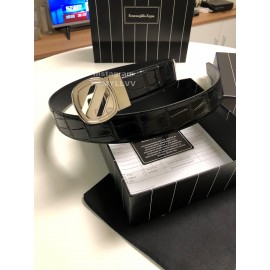 Zegna New Black Calf Leather Rotary Pin Buckle Leisure Belt 