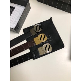 Zegna New Black Calf Leather Rotary Pin Buckle Leisure Belt 