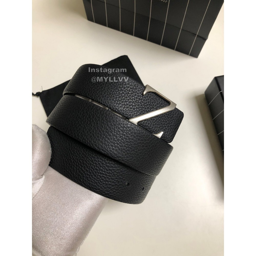 Zegna Black Calf Leather Rotary Z Buckle Leisure Belt For Men
