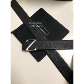 Zegna Black Calf Leather Rotary Z Buckle Leisure Belt For Men
