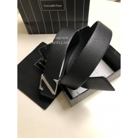 Zegna Black Calf Leather Rotary Z Buckle Leisure Belt For Men