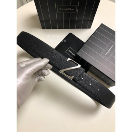 Zegna Black Calf Leather Rotary Z Buckle Leisure Belt For Men