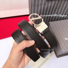 Zegna Black Calf Leather Silver Buckle 35mm Belt For Men