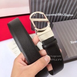 Zegna Black Calf Leather Silver Buckle 35mm Belt For Men