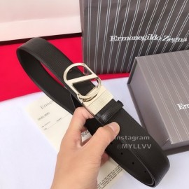 Zegna Black Calf Leather Silver Buckle 35mm Belt For Men