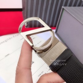 Zegna Black Calf Leather Silver Buckle 35mm Belt For Men