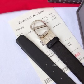 Zegna Black Calf Leather Silver Buckle 35mm Belt For Men