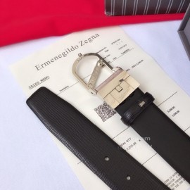 Zegna Black Calf Leather Silver Buckle 35mm Belt For Men