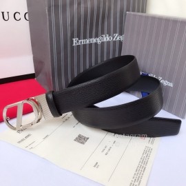 Zegna Black Calf Leather Silver Buckle 35mm Belt For Men