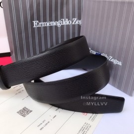 Zegna Black Calf Leather Silver Buckle 35mm Belt For Men