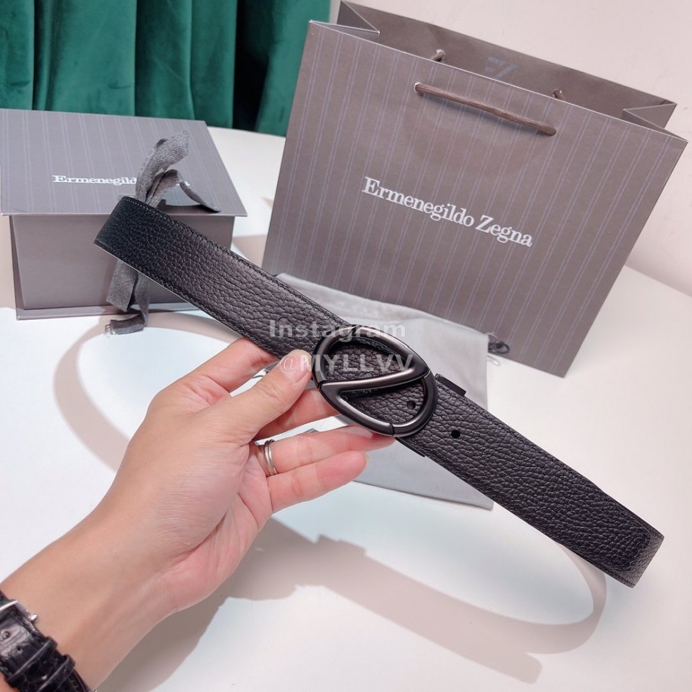 Zegna Black Calf Leather Electroplated Rotary Pure Copper Buckle 35mm Belt