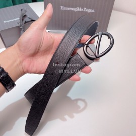 Zegna Black Calf Leather Electroplated Rotary Pure Copper Buckle 35mm Belt