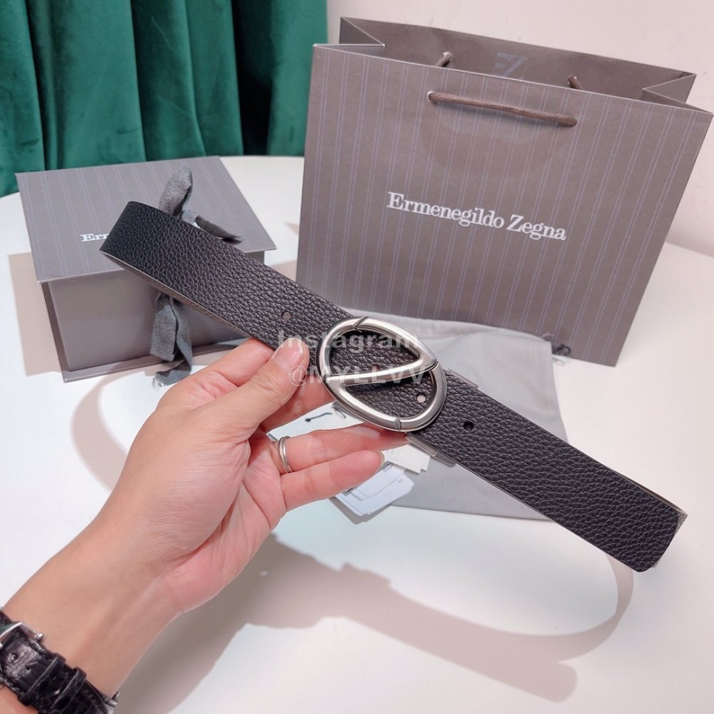 Zegna Black Calf Leather Rotary Pure Copper Buckle 35mm Belt