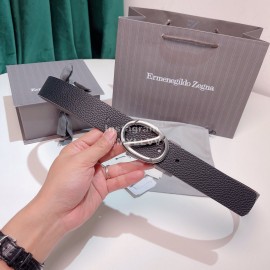 Zegna Black Calf Leather Rotary Pure Copper Buckle 35mm Belt