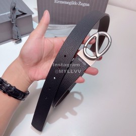 Zegna Black Calf Leather Rotary Pure Copper Buckle 35mm Belt