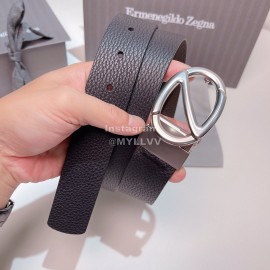 Zegna Black Calf Leather Rotary Pure Copper Buckle 35mm Belt