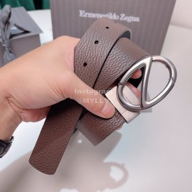 Zegna Black Calf Leather Rotary Pure Copper Buckle 35mm Belt