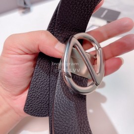 Zegna Black Calf Leather Rotary Pure Copper Buckle 35mm Belt