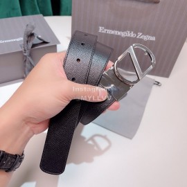 Zegna Black Calf Leather Electroplated Rotary Buckle 35mm Belt