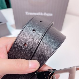 Zegna Black Calf Leather Electroplated Rotary Buckle 35mm Belt