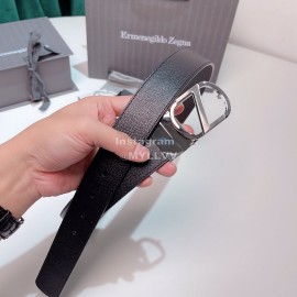 Zegna Black Calf Leather Electroplated Rotary Buckle 35mm Belt