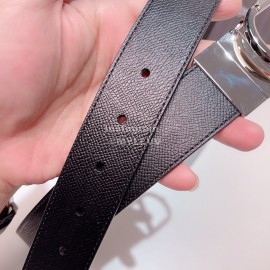 Zegna Black Calf Leather Electroplated Rotary Buckle 35mm Belt