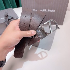 Zegna Black Calf Leather Electroplated Rotary Buckle 35mm Belt