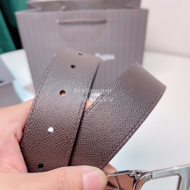 Zegna Black Calf Leather Electroplated Rotary Buckle 35mm Belt