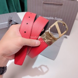 Zegna New Calf Leather Electroplated Rotary Pure Copper Buckle 35mm Belt Red