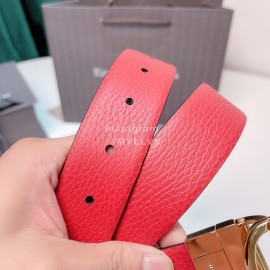 Zegna New Calf Leather Electroplated Rotary Pure Copper Buckle 35mm Belt Red