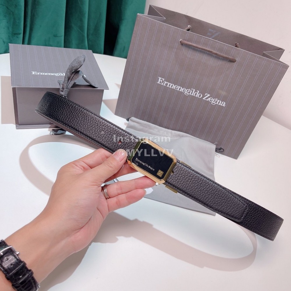 Zegna New Calf Leather Gold Square Pure Copper Buckle 35mm Belt 