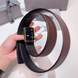 Zegna New Calf Leather Gold Square Pure Copper Buckle 35mm Belt 