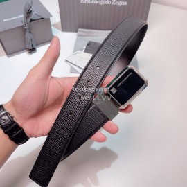 Zegna New Calf Leather Silver Square Pure Copper Buckle 35mm Belt 