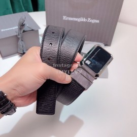 Zegna New Calf Leather Silver Square Pure Copper Buckle 35mm Belt 